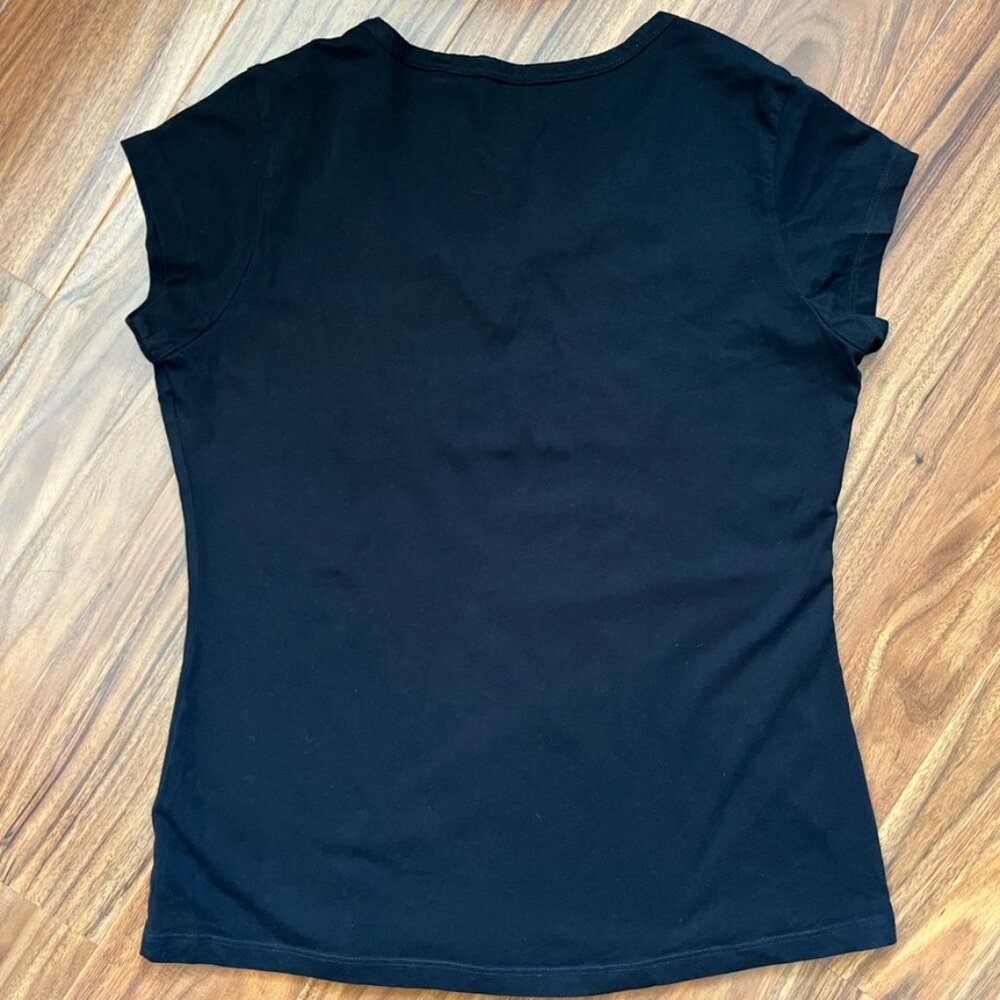 Guess Sparkle Logo 100% Cotton Notch V-Neck Tee Black XL - Picture 3 of 3